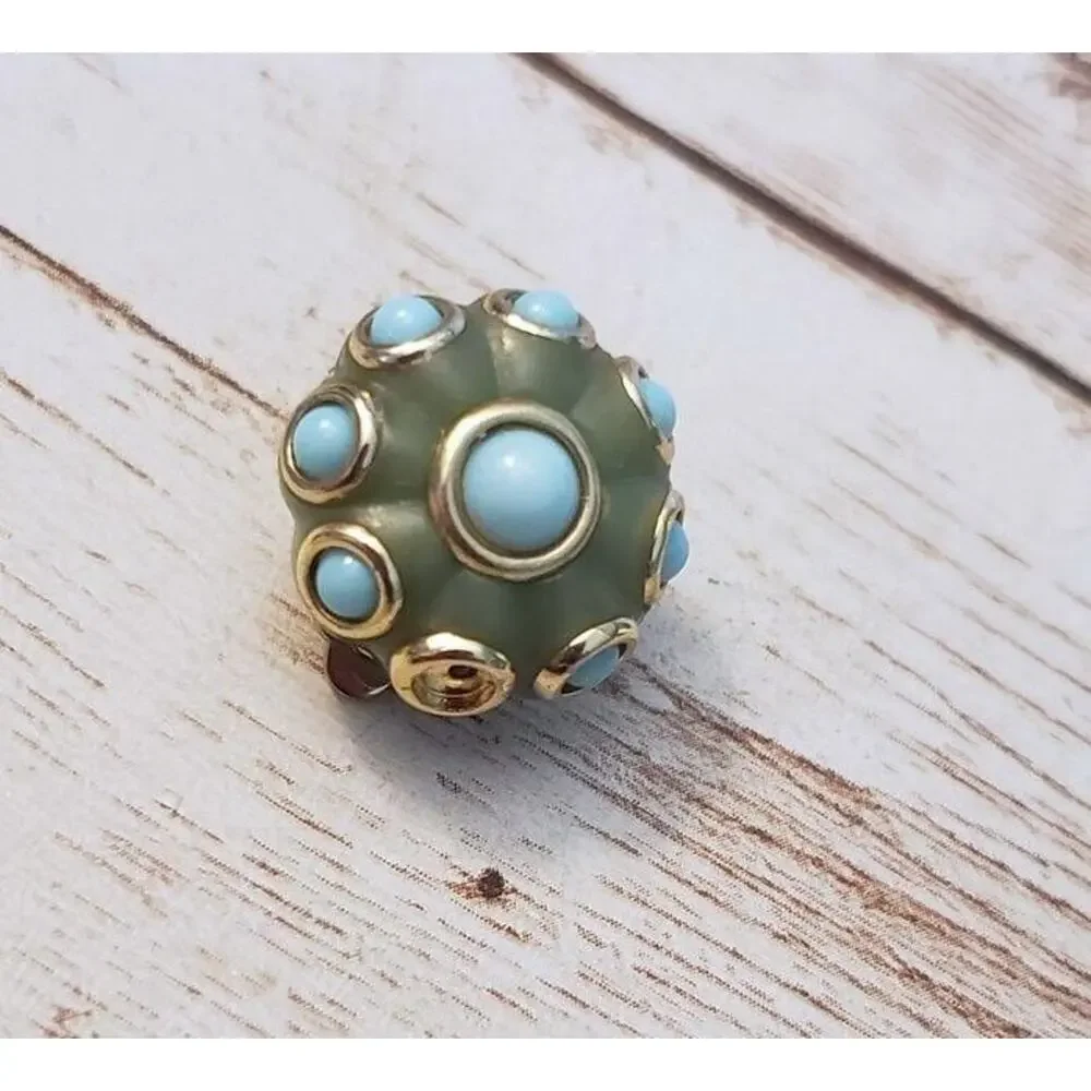 Vintage Clip On Earrings Dainty Green & Turquoise Tones - Some Stones Missing